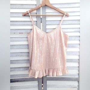 Anthropologie Pink sequins peplum hem tank